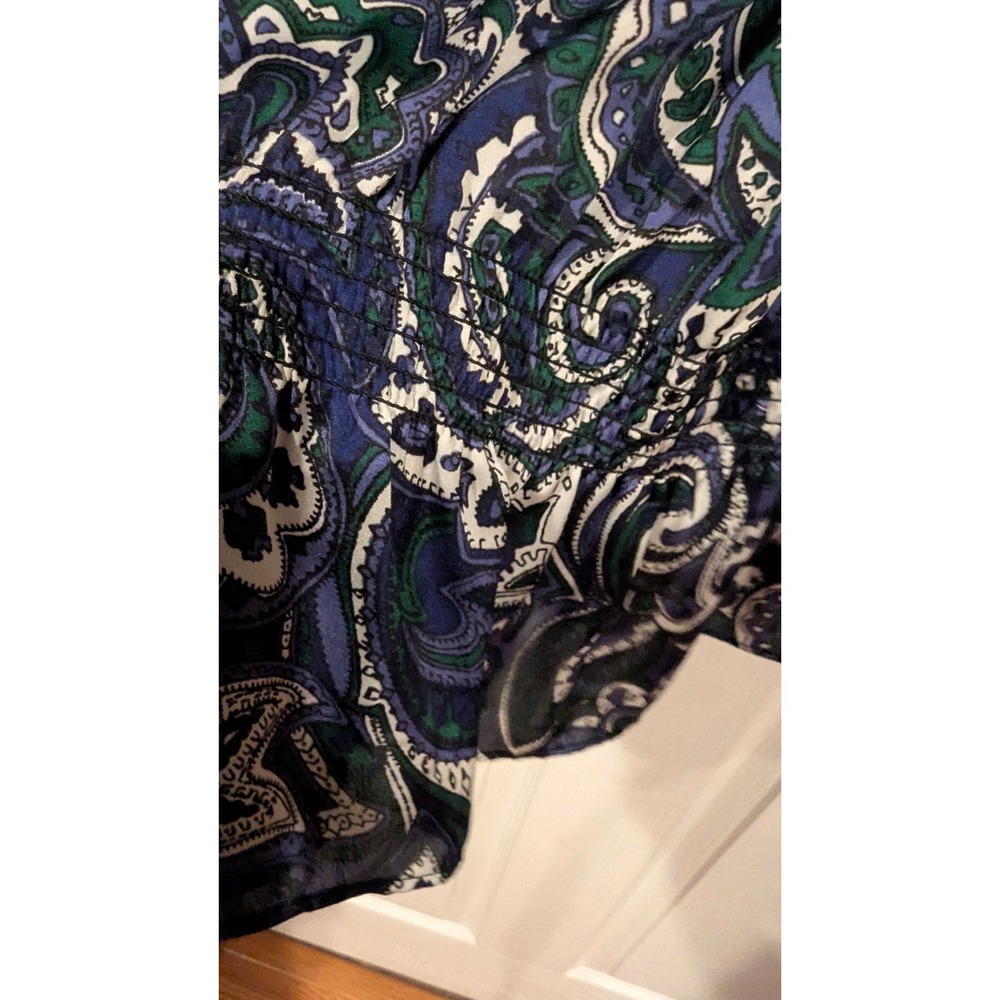 Michael Kors Blouse Medium Blue Green Paisley Smocked Off Shoulder Boho Top - Picture 3 of 7